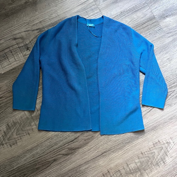 J. Mclaughlin Cropped Open Front Ribbed Cardigan - Blue size small - Picture 2 of 8
